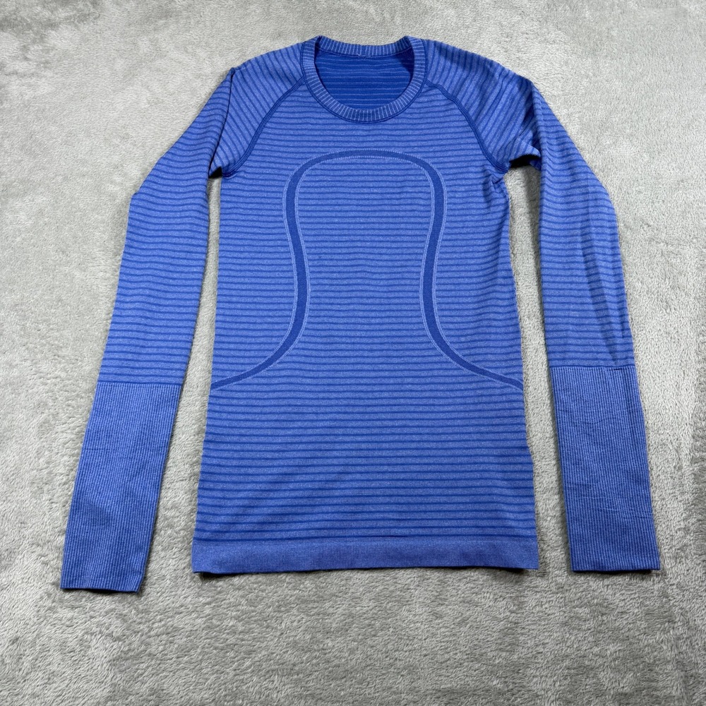 Lululemon Swiftly Tech Long Sleeve Women Size 4 Blue Striped Running